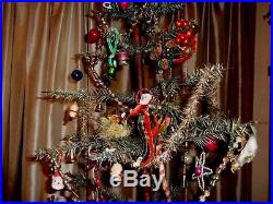 Antique 49 Christmas Feather Tree & 82 Ornaments Diecut Garland Santas Glass+++