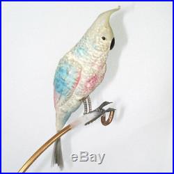 Antique 8 Inch Cockatoo Unsilvered German Glass Bird Christmas Ornament