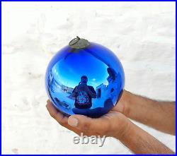 Antique Azure Blue Glass France Kugel Christmas Ornament Vergo Brass Cap 525