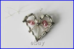 Antique Beaded Christmas Ornament Heart Czech Gablonz Wire Mercury Glass Ca. 1890