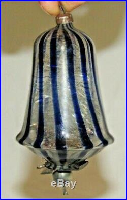 Antique Bimini Striped Art Deco Faden Glass Bell Christmas Ornament 1930's