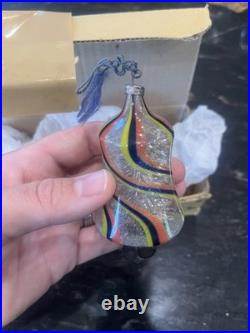 Antique Bimini Striped Art Deco Faden Glass Bell Christmas Ornament 1930's