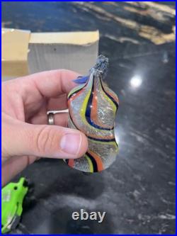 Antique Bimini Striped Art Deco Faden Glass Bell Christmas Ornament 1930's