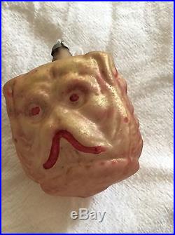 Antique Blown Glass Christmas Tree Ornament 3 Faces. Owl, Cat & Dog