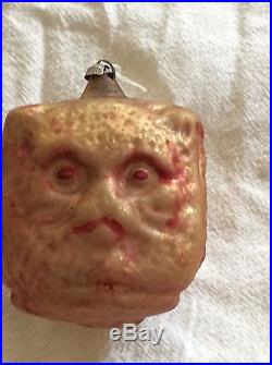 Antique Blown Glass Christmas Tree Ornament 3 Faces. Owl, Cat & Dog