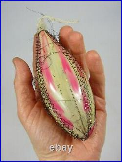 Antique Blown Glass End of Day Crinkle Wire TEARDROP Christmas Ornament Germany