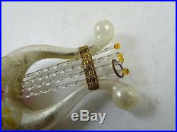 Antique Blown Glass Harp Lyre Hand Painted Flower Christmas Ornament Vintage Old