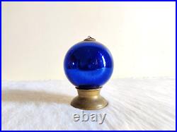 Antique Blue Glass 4.3 Heavy German Kugel Christmas Ornament Brass Cap 02