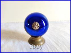 Antique Blue Glass 4.3 Heavy German Kugel Christmas Ornament Brass Cap 02