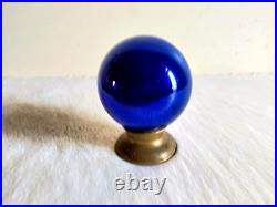 Antique Blue Glass 4.3 Heavy German Kugel Christmas Ornament Brass Cap 02