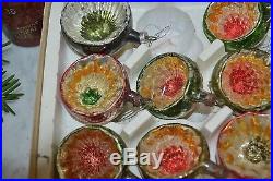 Antique Box of 11 German Deep Indent Christmas Tree Ornaments Mercury Glass 40's