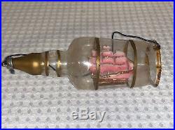 Antique Celluoid Ship In A Blown Glass Bottle 6 Italian Christmas Ornament RARE