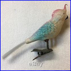 Antique Christmas Ornament Hand Blown Glass Cockatiel Parrot Bird On Clip