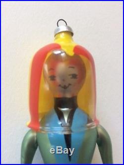 Antique Christmas Ornament Italy Mercury Blown Glass Spaceman/astronaut + Ufo