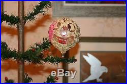 Antique Christmas Ornament Large Clip On Funny Face Glass Ornament, Very Old