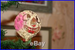 Antique Christmas Ornament Large Clip On Funny Face Glass Ornament, Very Old