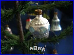 Antique Christmas tree/ mouth blown glass ornaments doll heads /Germany