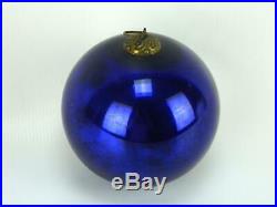 Antique Cobalt Blue 4 German Glass Kugel Ball Christmas Ornament Brass Cap