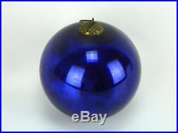 Antique Cobalt Blue 4 Glass Kugel Ball Christmas Ornament German Brass Cap