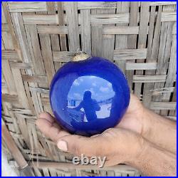 Antique Cobalt Blue Glass 5 German Kugel Christmas Ornament 5 Leaves Cap 586