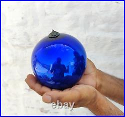 Antique Cobalt Blue Glass German Kugel 5.3 Christmas Ornament 5 Leaves Cap 530