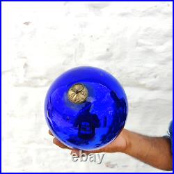 Antique Cobalt Blue Glass German Kugel 6.4 Christmas Ornament Beehive Cap 552