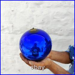 Antique Cobalt Blue Glass German Kugel 6.4 Christmas Ornament Beehive Cap 552