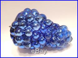 Antique Cobalt Blue Glass KUGEL Large 5 Grape Cluster Christmas Ornament