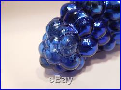 Antique Cobalt Blue Glass KUGEL Large 5 Grape Cluster Christmas Ornament
