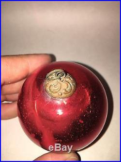 Antique Deep Red German Glass Kugel Christmas Ornament 2 1/4 Ca. 1900