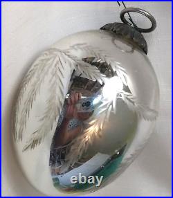 Antique Etched Egg Shaped Ornament, glass Christmas tree decoration 1900's