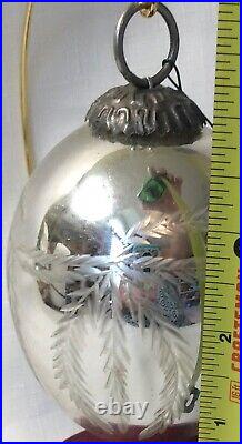 Antique Etched Egg Shaped Ornament, glass Christmas tree decoration 1900's