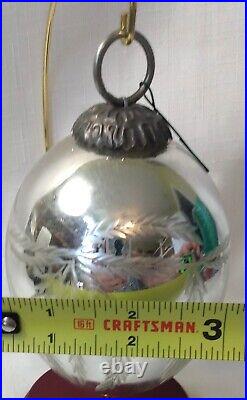 Antique Etched Egg Shaped Ornament, glass Christmas tree decoration 1900's