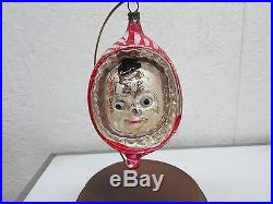 Antique Figural Campbell Soup Kid Embossed Glass Christmas Ornament Glass Eyes