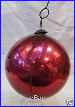 Antique Fine Glass Kugel Original Brass Cap Christmas Gift Ornament A8033