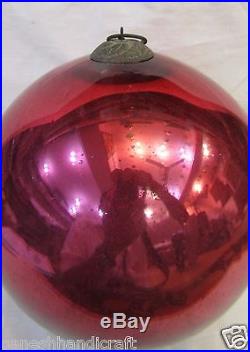 Antique Fine Red Glass Kugel Original Brass Cap Christmas Gift Ornament A8548