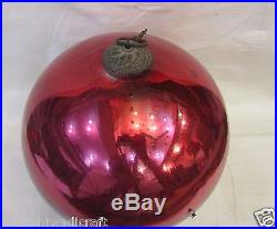 Antique Fine Red Glass Kugel Original Brass Cap Christmas Gift Ornament A8548