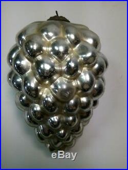 Antique French Mercury Silver Glass Christmas Ornament Grape Ball Kugel