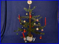 Antique German 24 Feather Christmas Tree WithCandles Glass Topper & 18 Ornaments