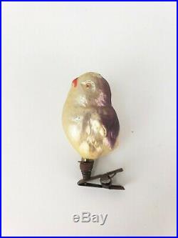 Antique German Blown Glass Baby Chick Christmas Ornament with Clip ca1910