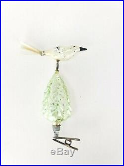 Antique German Blown Glass Clip Bird on Tree Christmas Ornament ca1910