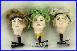 Antique German Blown Glass Decorated Woman's Head Christmas Ornament ca1910