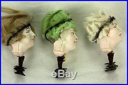 Antique German Blown Glass Decorated Woman's Head Christmas Ornament ca1910