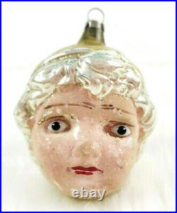 Antique German Cherub Angel Girl Baby Head Milk Glass Eyes Christmas Ornament