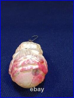 Antique German Christmas Glass Feather Tree Ornament Fuchsia Flower Pink