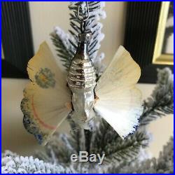 Antique German Christmas Mercury Glass BUTTERFLY, Spun Glass Wings, MINT