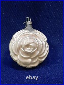 Antique German Christmas Ornament Glass Rose Flower Ornament Double Sided Puffy