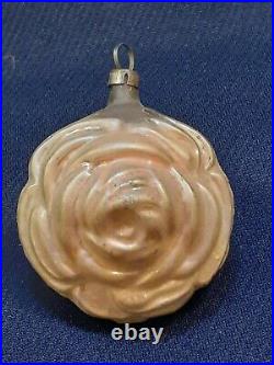 Antique German Christmas Ornament Glass Rose Flower Ornament Double Sided Puffy