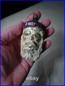 Antique German Christmas Santa Glass Ornament Purple Hat Looks Hand Blown