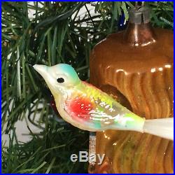 Antique German Christmas ornament glass Bird spun glass feathers tree trunk